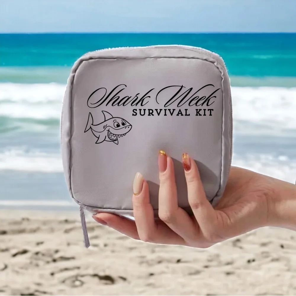 Shark Week Survival Kit Personalized Grey Zipper Case, Brand New, Cosmetic Case